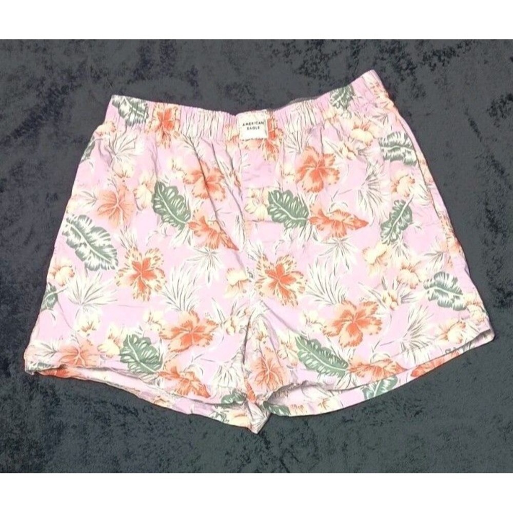 American Eagle AEO Pocket Boxer Shorts Womens S Pink Tropical Floral Loungewear